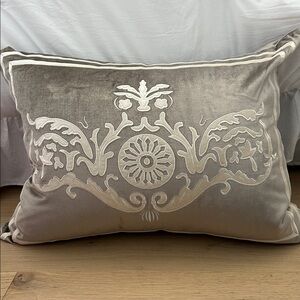 LILI ALESANDRA Silver and Ivory Embroidered Pillow. INCUDES feather down insert.